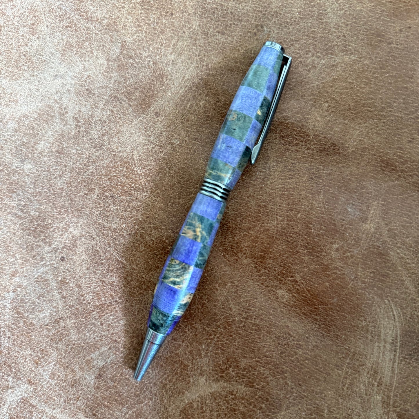 Beautiful Two Tone Maple Segmented Ballpoint Pen GreyBox Elder and Purple Maple