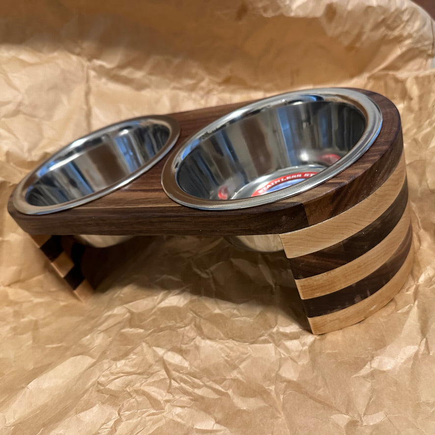 Maple and Walnut Pet Feeder small
