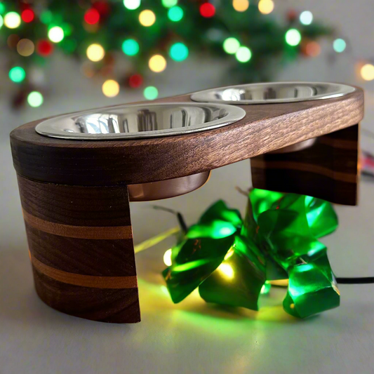 Walnut and Cherry Pet Feeder small
