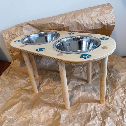 Baltic Birch 2 qt Double Feeder Paw Inlay 12"