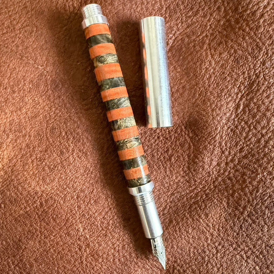 Sleek Aluminum Segmented Fountain Pen Orange and Black