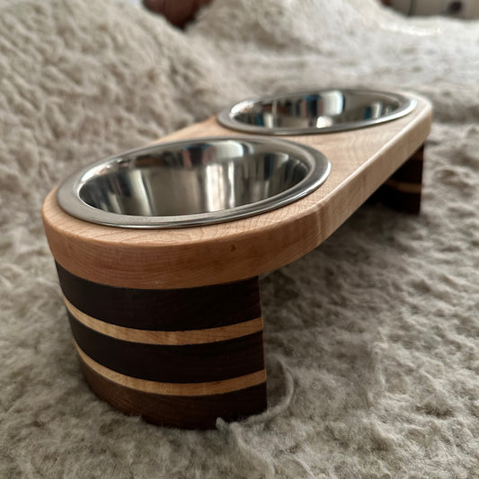 Maple and Walnut Pet Feeder extra small