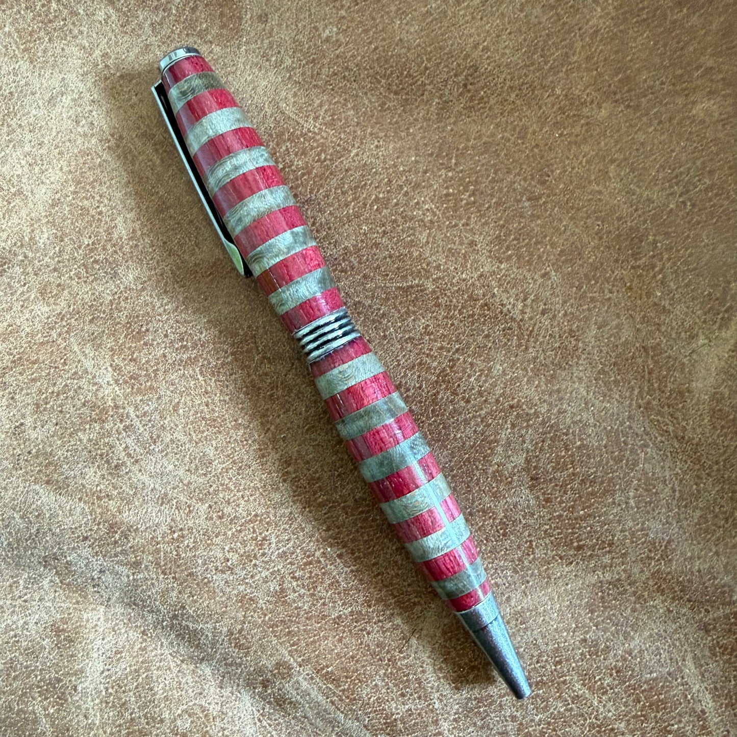 Striped Segmented Ballpoint Pen Plum and Grey Maple