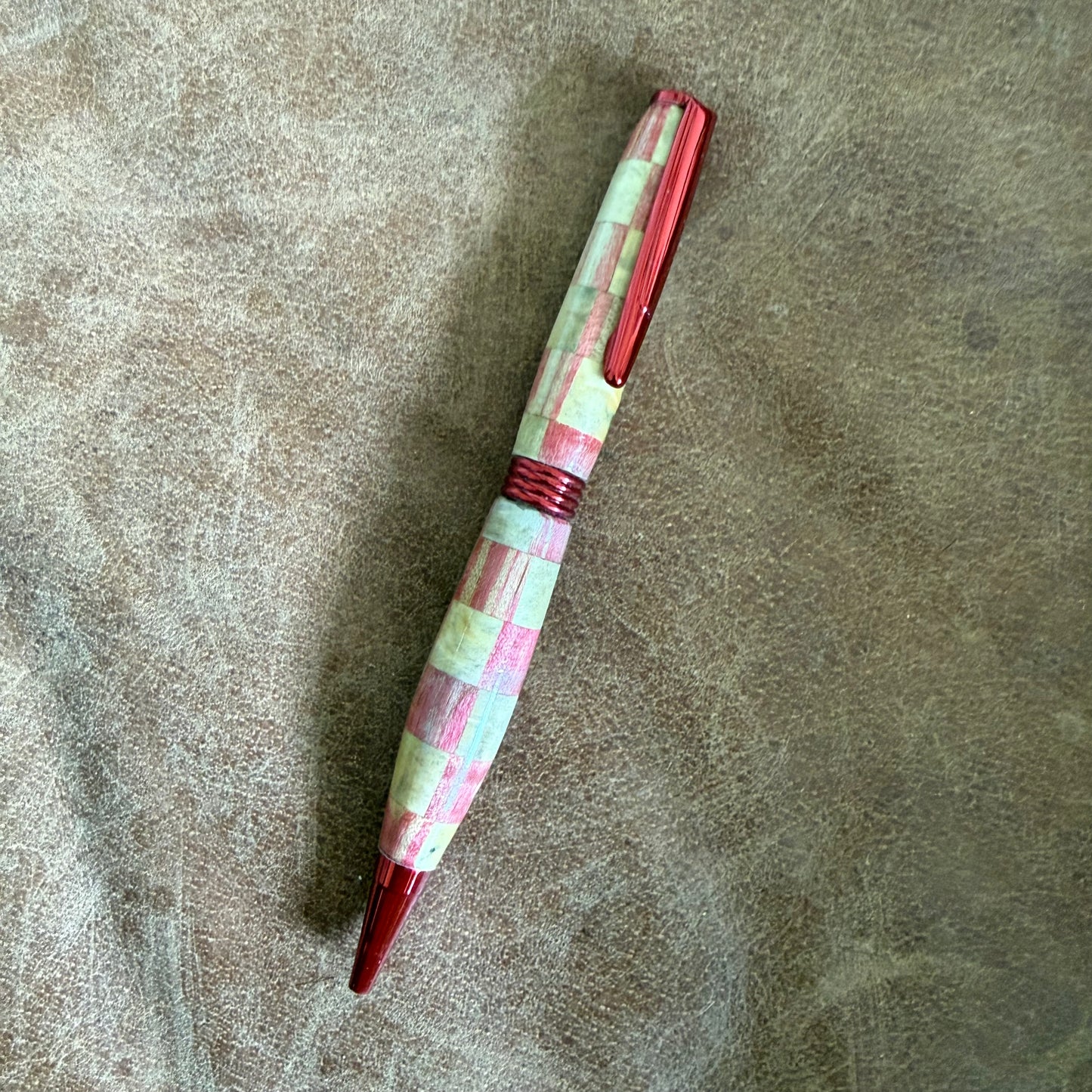 Beautiful Two Tone Maple Segmented Ballpoint Pen Pink and Natural