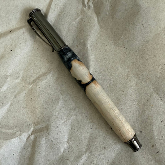 Snap Cap Resin and Burl Rollerball Pearl White