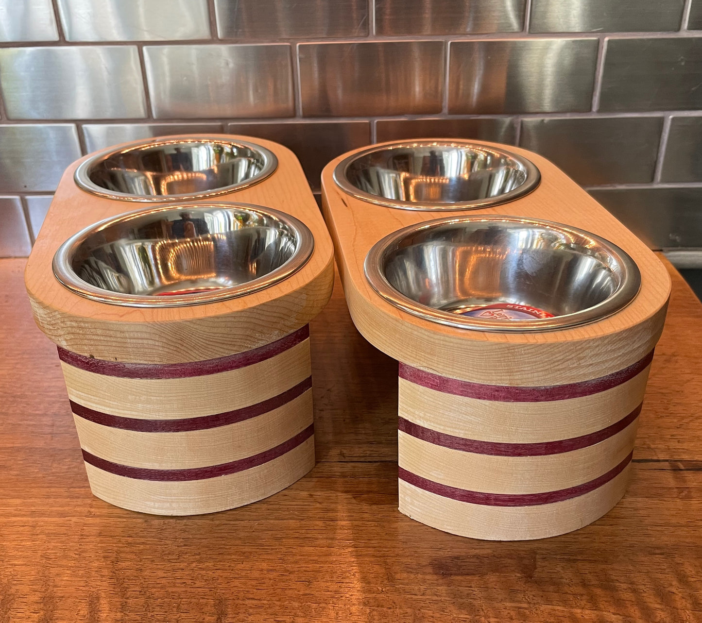 Maple and Purple Heart Small Raised Feeder