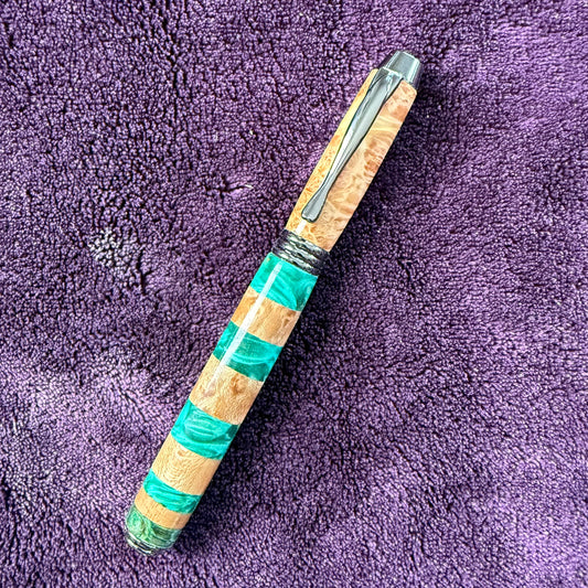 Fountain Style Segmented Rollerball Green and Natural Stripe