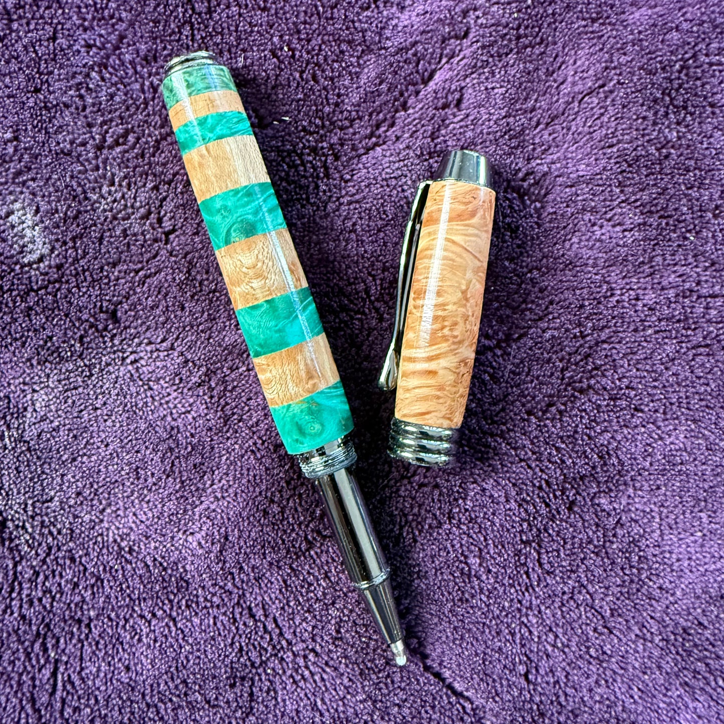 Fountain Style Segmented Rollerball Green and Natural Stripe