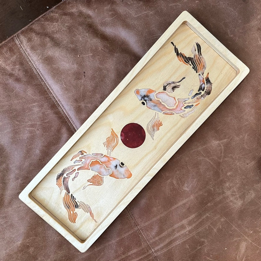 Double Koi Baltic Birch Tray