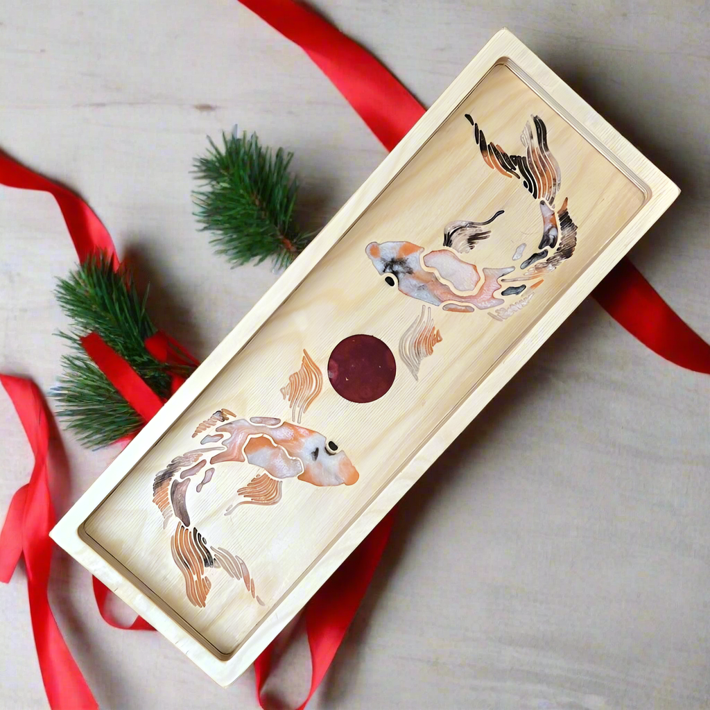 Double Koi Baltic Birch Tray