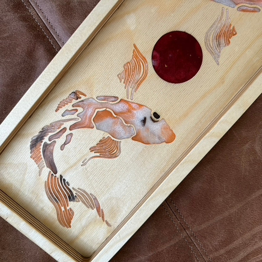 Double Koi Baltic Birch Tray