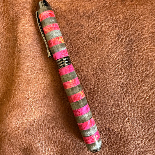 Fountain Style Segmented Rollerball Grey and Pink Striped