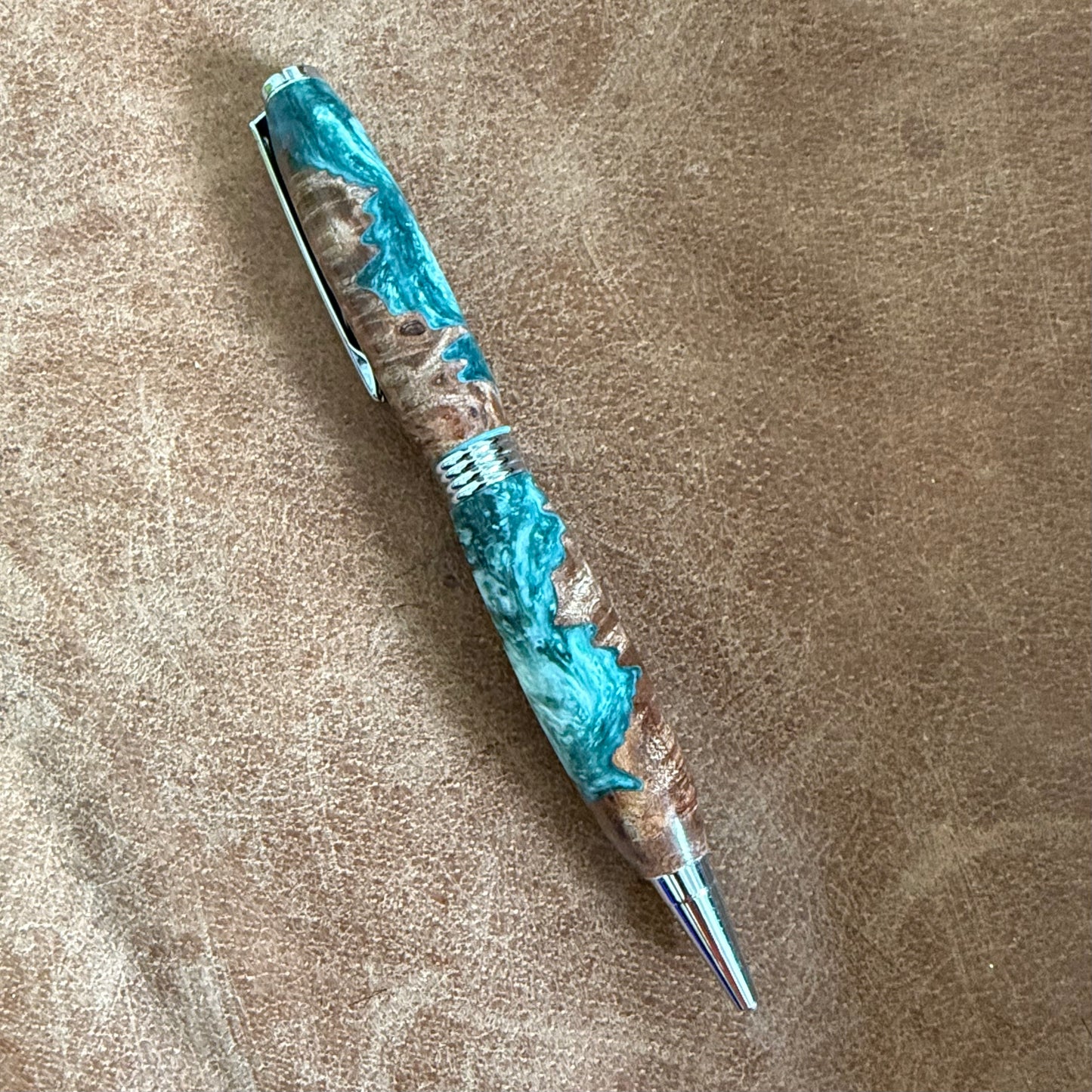 Resin and Burl Ballpoint Sea Foam and Burl