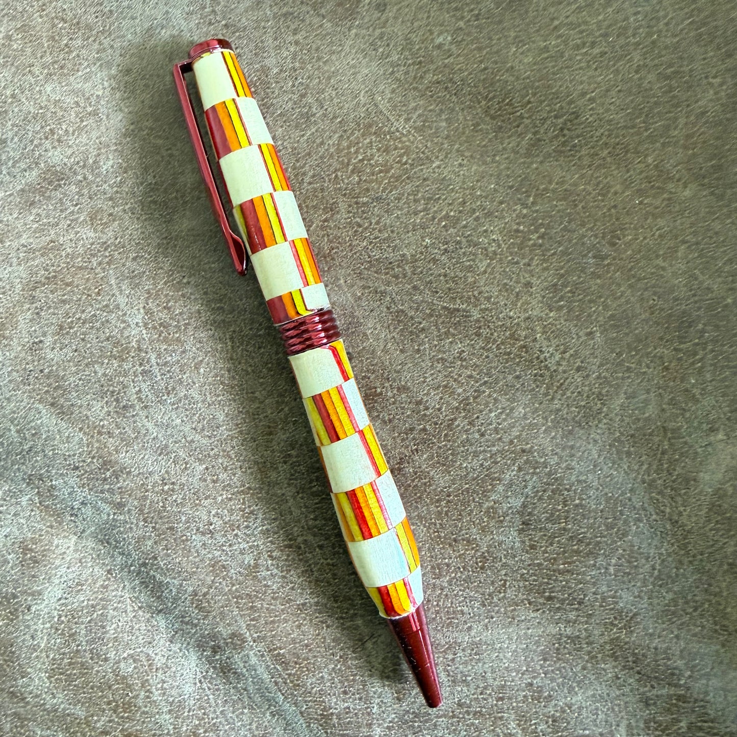 SpectraPly Checkerboard Ballpoint Pen With Maple, Orange,Red and Yellow