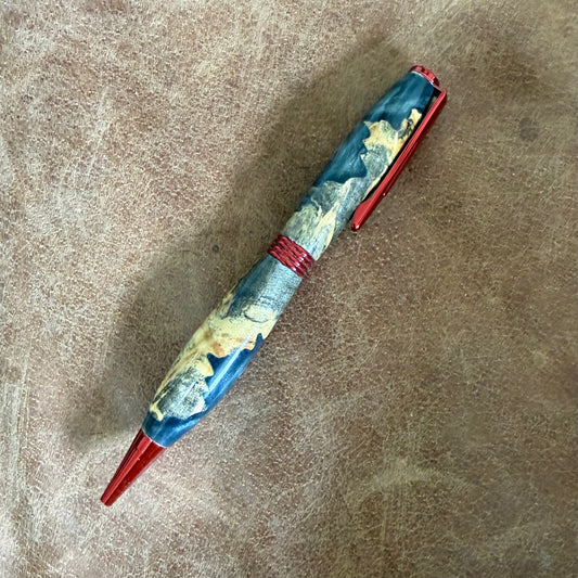 Resin and Burl Ballpoint Dark Grey Red Hardware