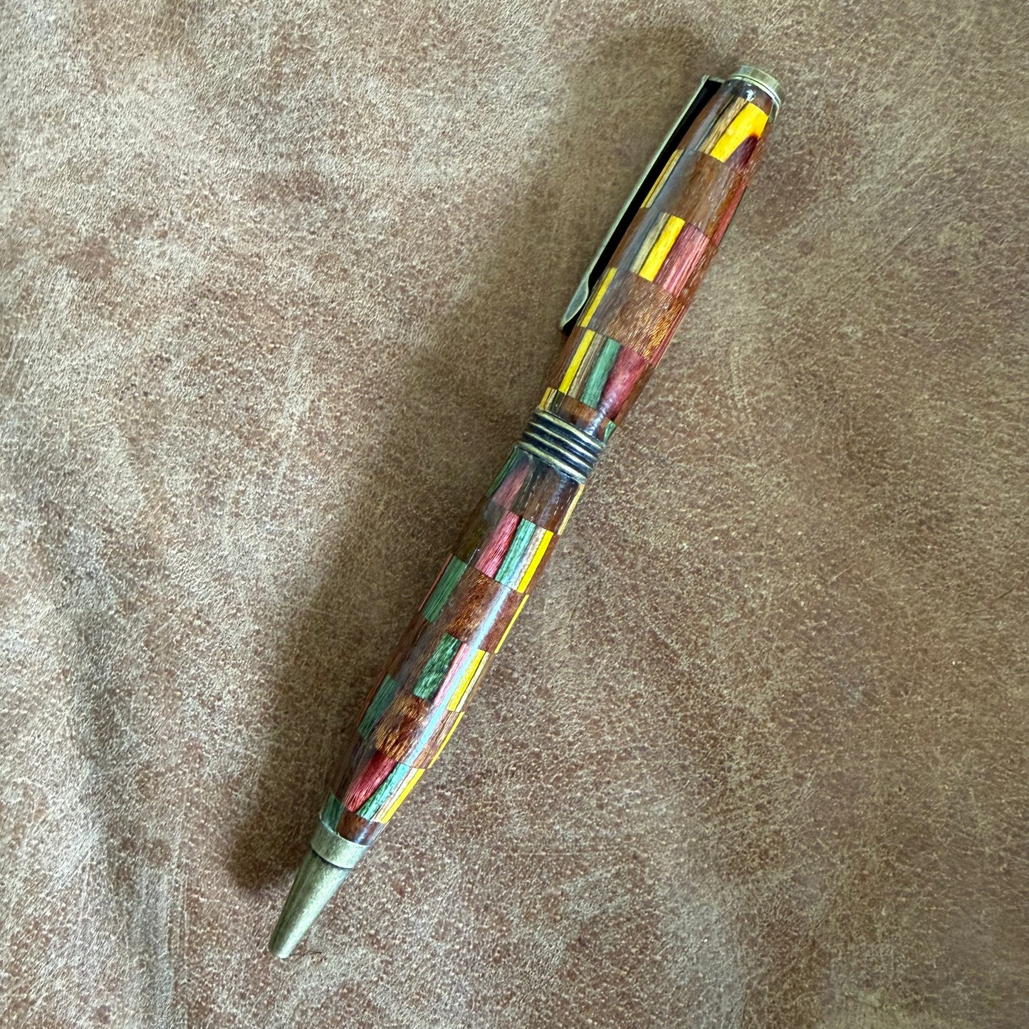 SpectraPly Checkerboard Ballpoint Pen With Bronze Hardware