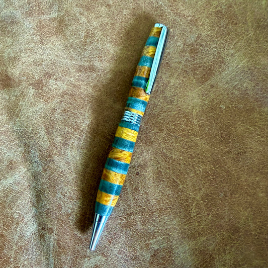 Striped Segmented Ballpoint Pen Yellow Box Elder and Grey Maple