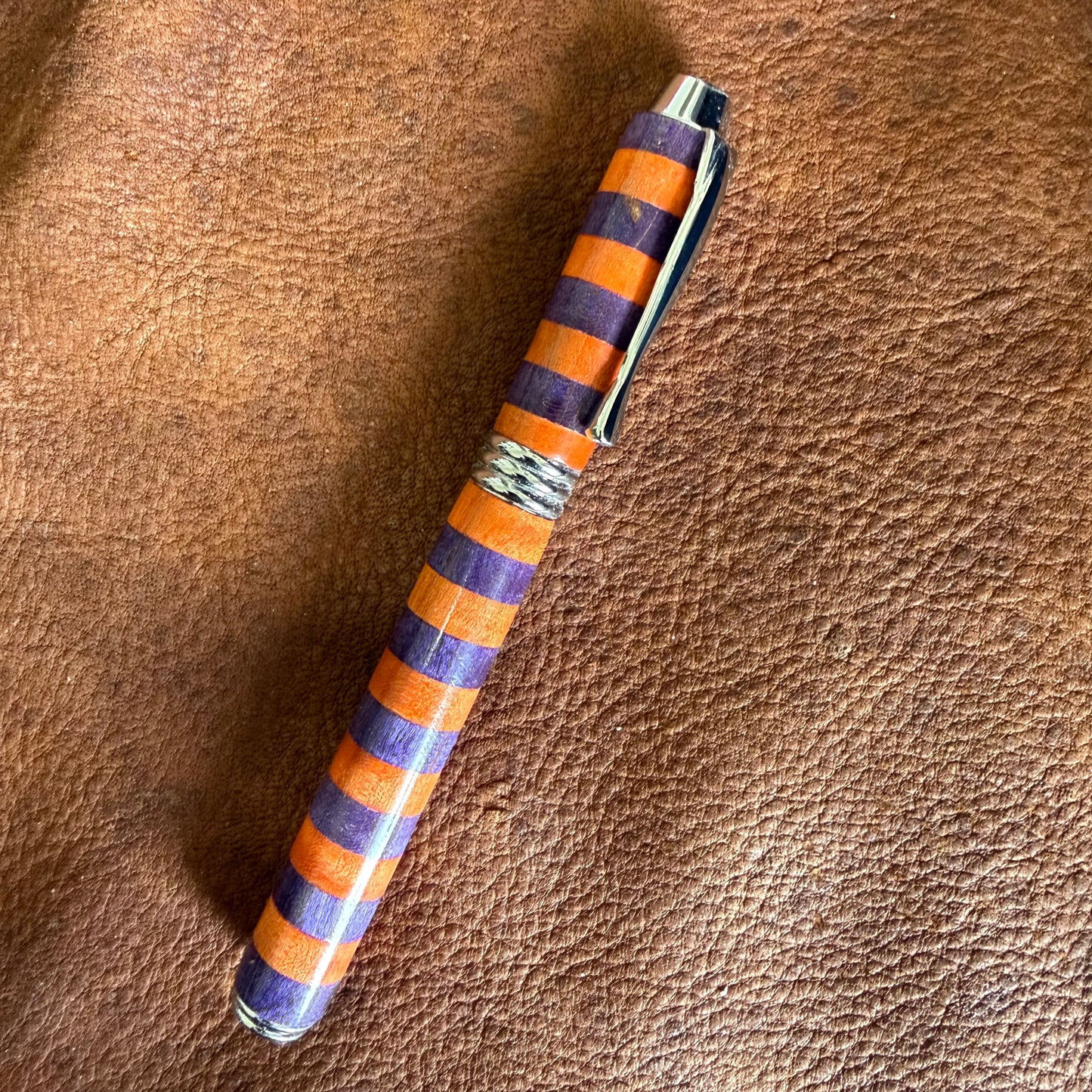 Fountain Style Segmented Rollerball Orange and Purple Striped
