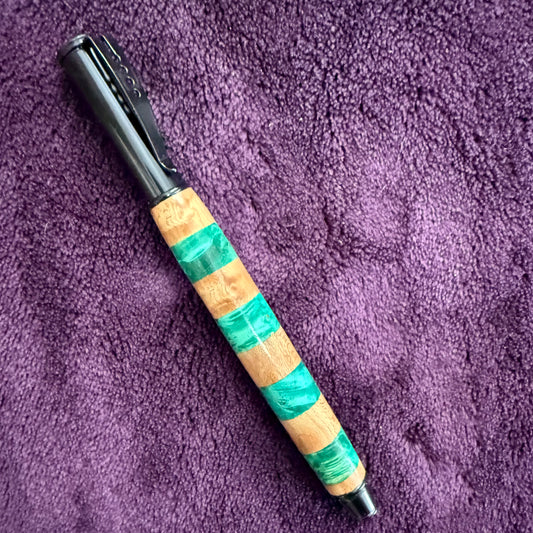 Snap Cap Maple Green and Natural Segmented Striped Rollerball