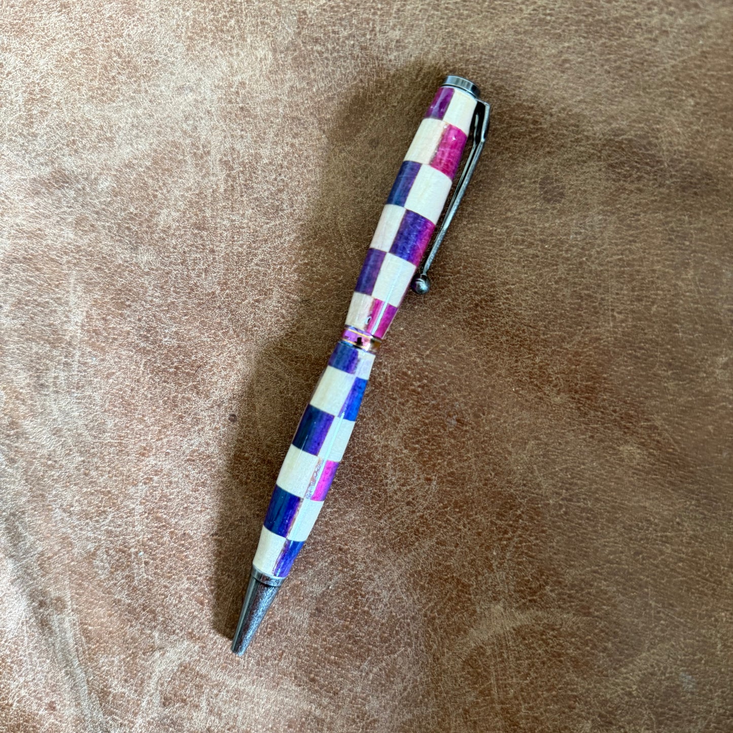 Beautiful Two Tone Maple Segmented Ballpoint Pen Maple and Two Tone. Blue Pink