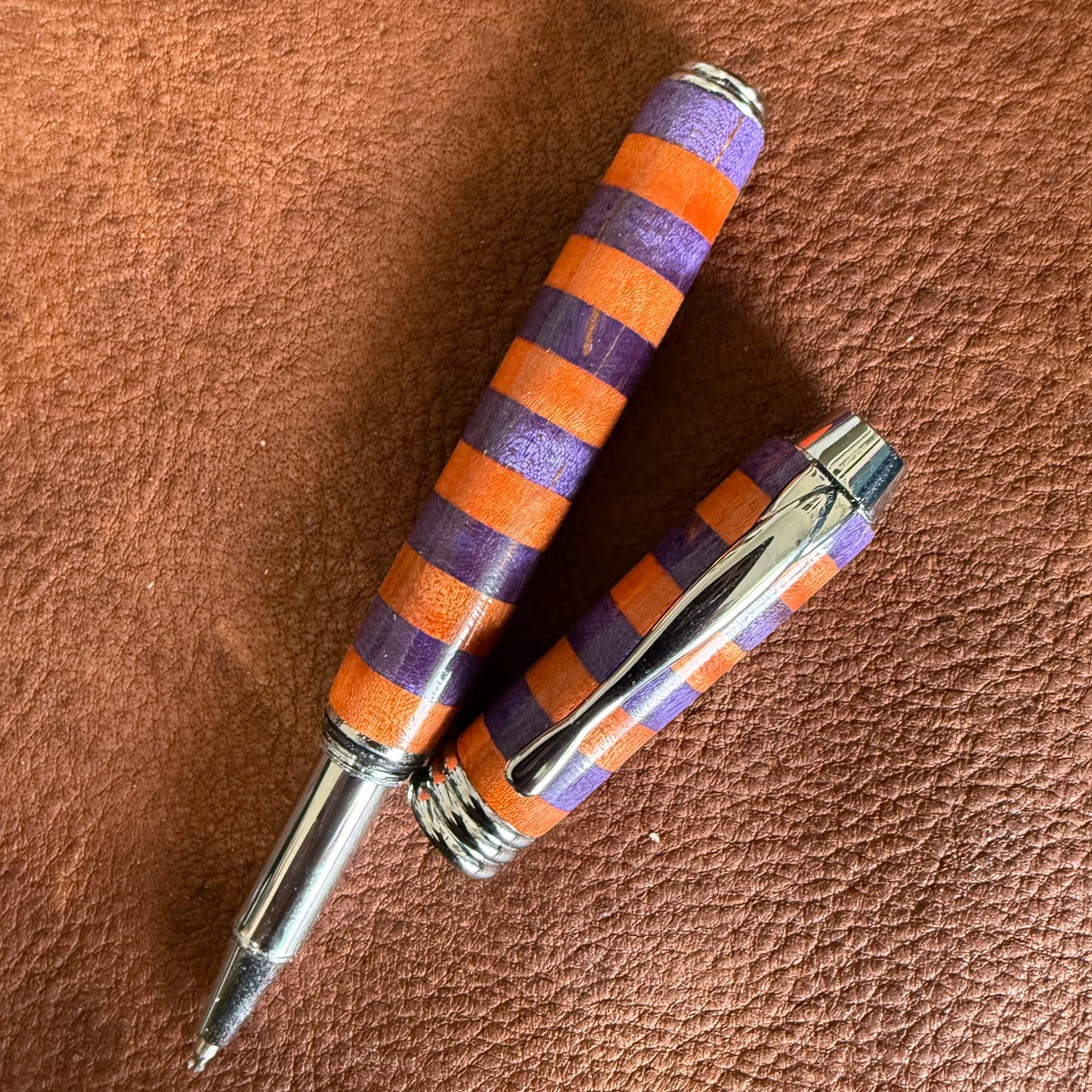 Fountain Style Segmented Rollerball Orange and Purple Striped