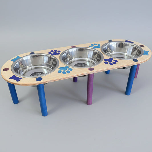Baltic Birch 2 qt Triple Feeder Paws and Bones Inlay