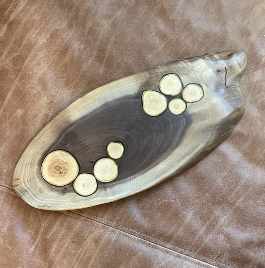 Small Walnut Charcuterie Board with Wood Inlay