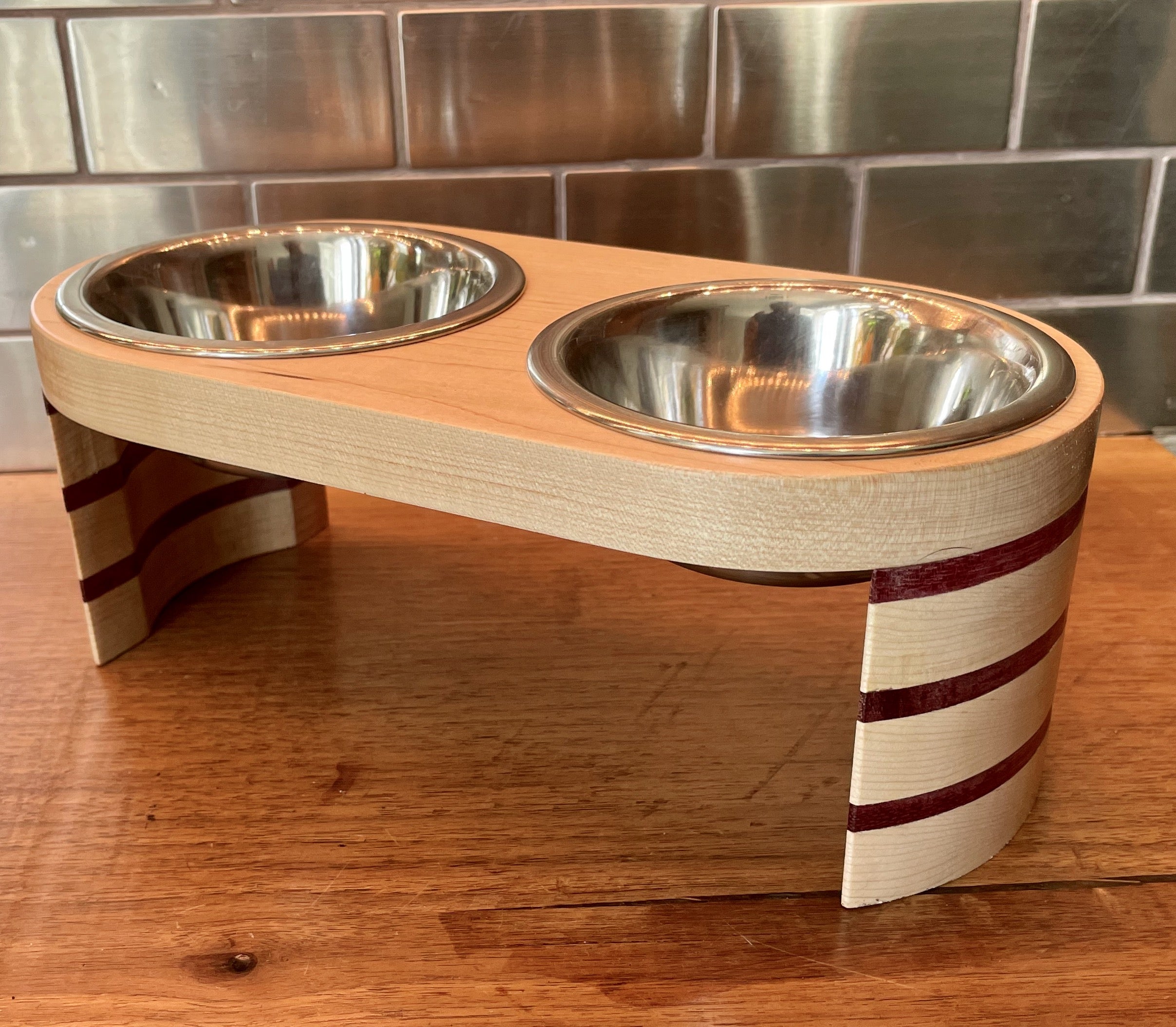 Maple and Purple Wood Pet Feeder extra small